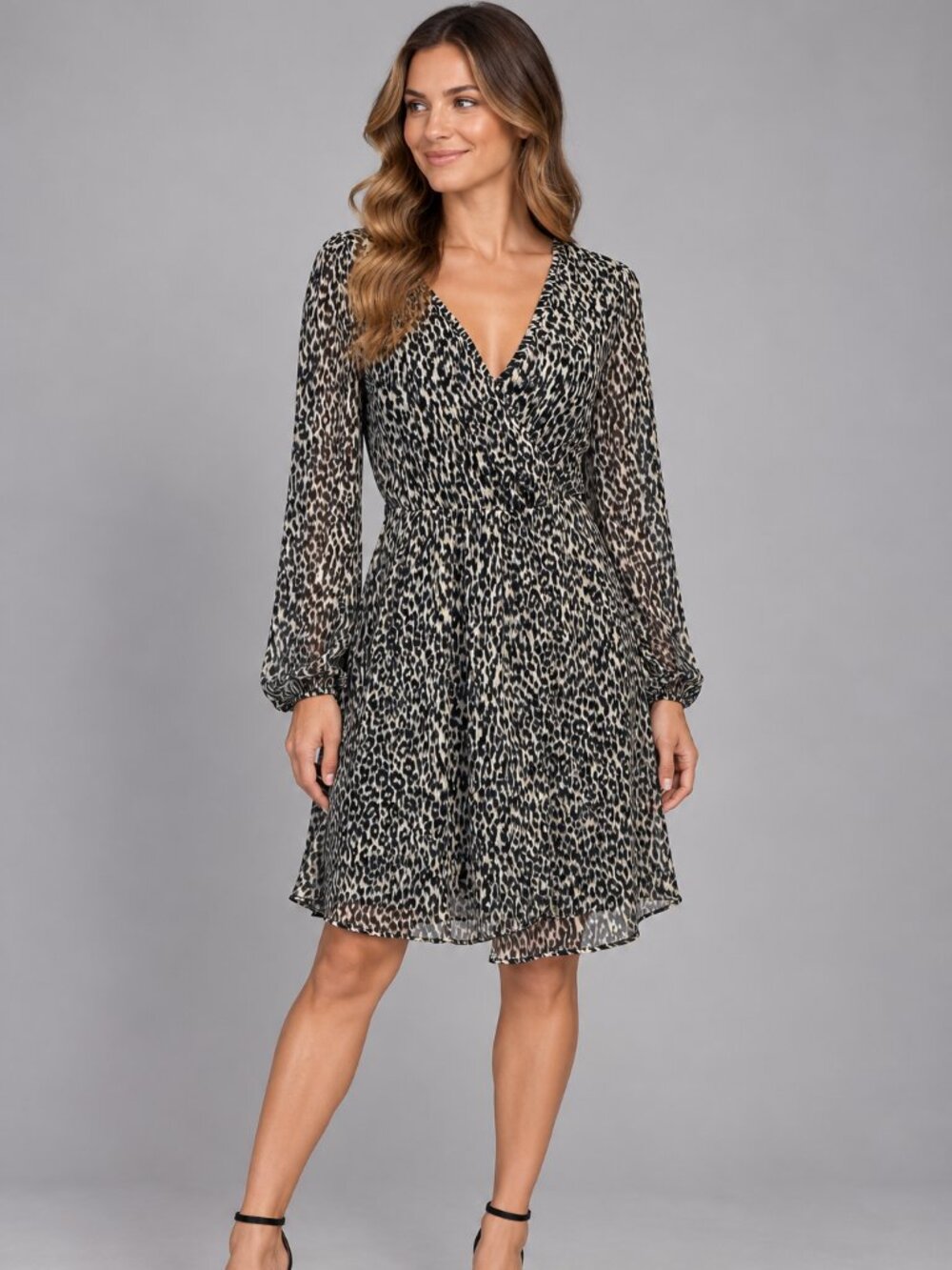 Zara Basic S Leopard Print Wrap Dress Sheer Long Sleeve Fall Dress Animal